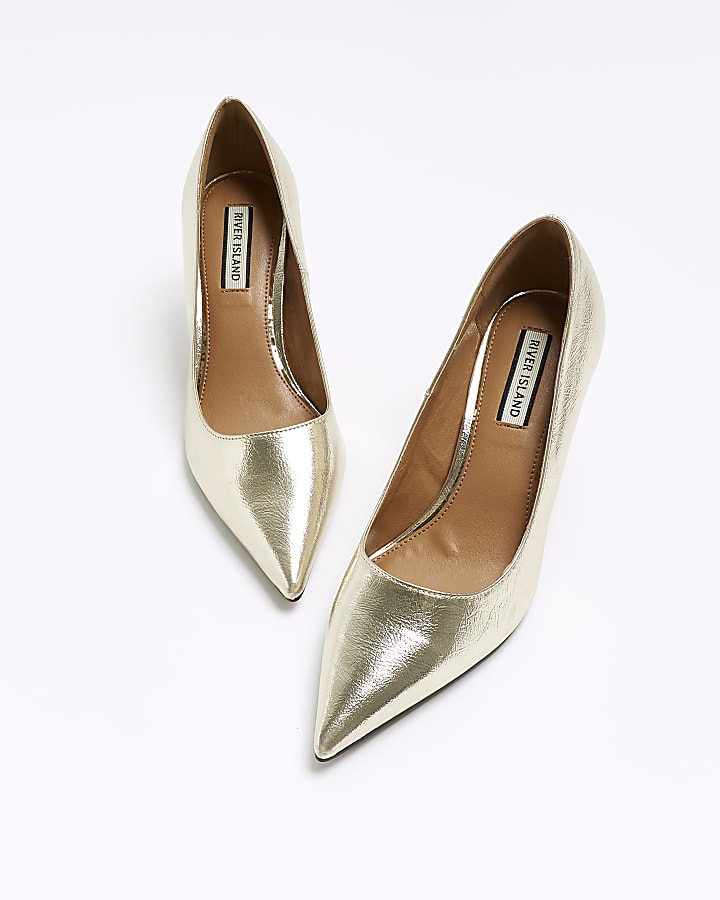 Gold heeled court shoes | River Island