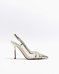 Gold heeled slingback court shoes