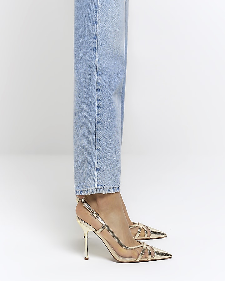 Gold heeled slingback court shoes | River Island