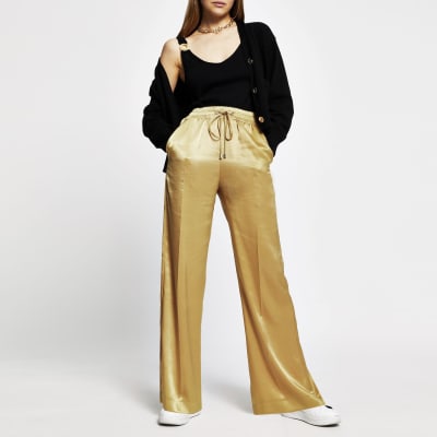 gold sequin wide leg trousers