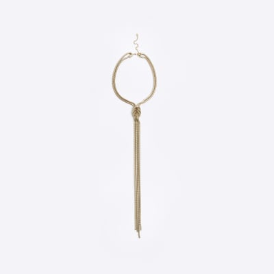 Gold knot chain long necklace