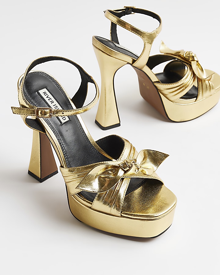 Gold knot platform heeled sandals