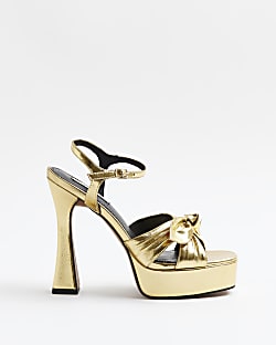 Gold knot platform heeled sandals