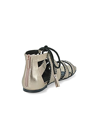360 degree animation of product Gold lace-up diamante wide fit sandals frame-11