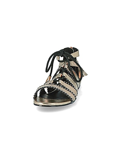 360 degree animation of product Gold lace-up diamante wide fit sandals frame-22