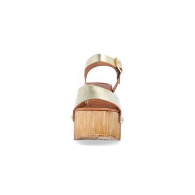360 degree animation of product Gold leather heeled clogs frame-21