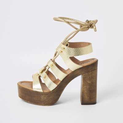river island gold block heels