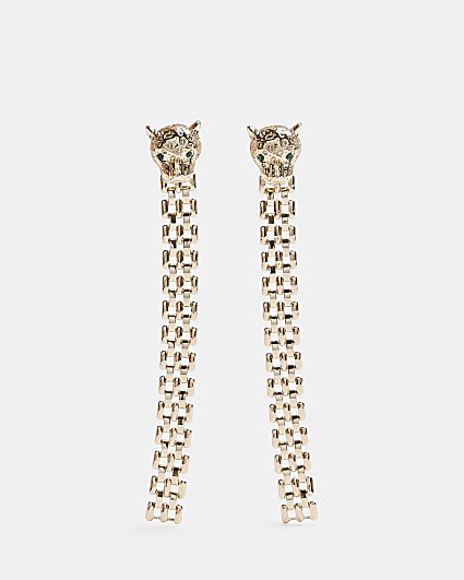 Gold leopard drop earrings