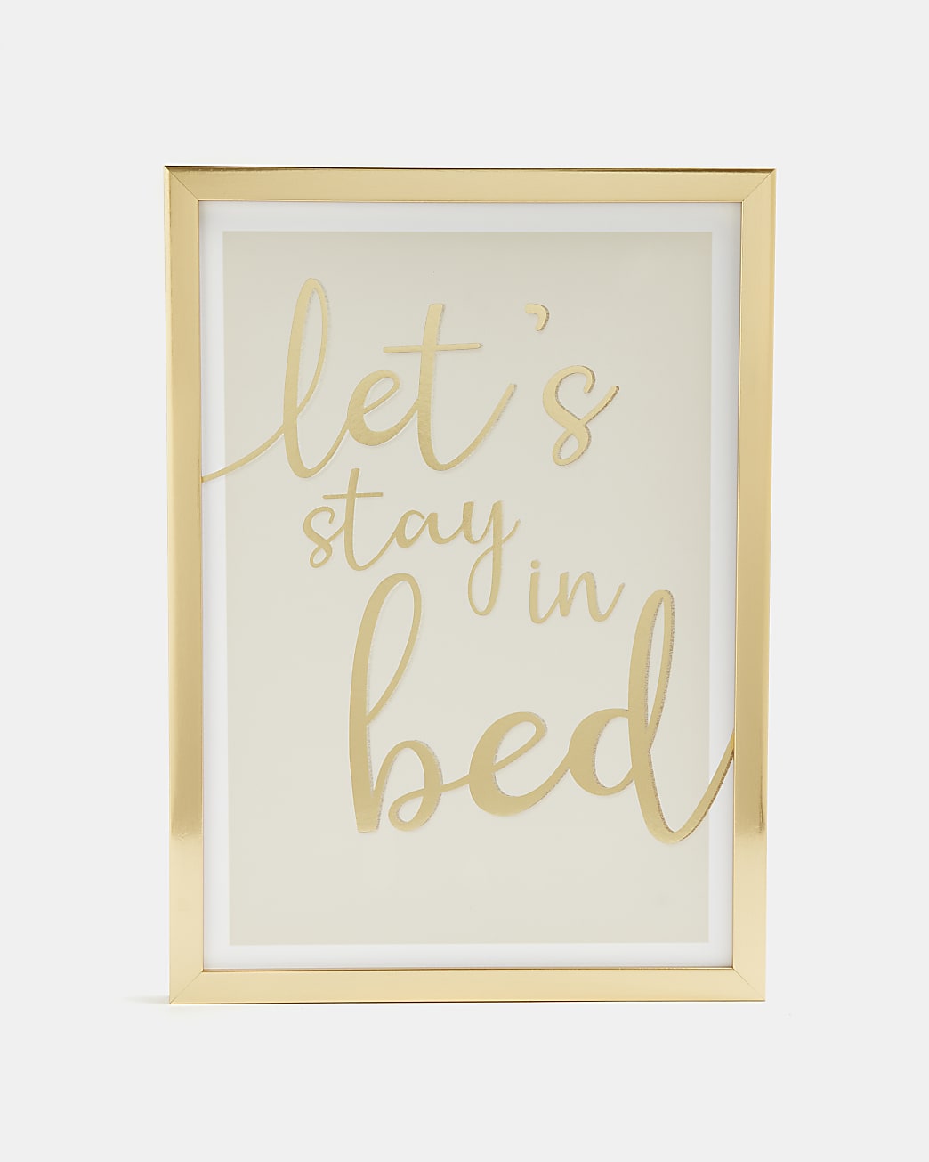 Gold 'Lets Stay In Bed' framed print