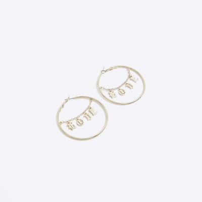 Gold Love Hoop Earrings River Island