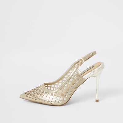 gold heel court shoes