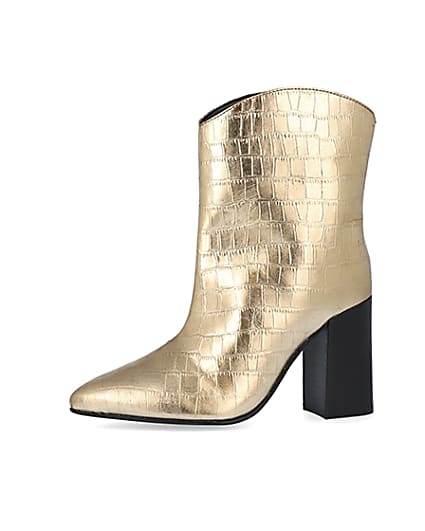 360 degree animation of product Gold metallic croc embossed ankle boots frame-2