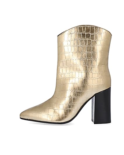 360 degree animation of product Gold metallic croc embossed ankle boots frame-3