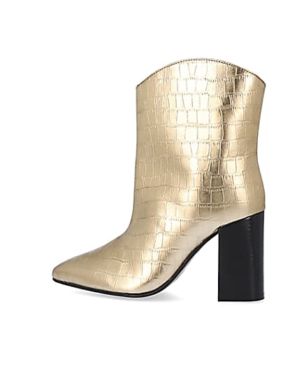 360 degree animation of product Gold metallic croc embossed ankle boots frame-4