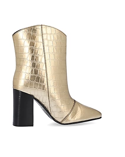 360 degree animation of product Gold metallic croc embossed ankle boots frame-14