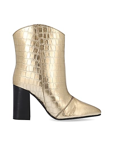360 degree animation of product Gold metallic croc embossed ankle boots frame-15