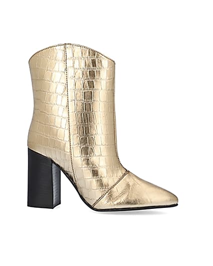 360 degree animation of product Gold metallic croc embossed ankle boots frame-16