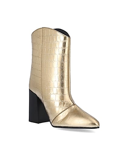 360 degree animation of product Gold metallic croc embossed ankle boots frame-18