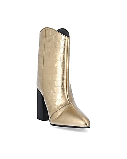 360 degree animation of product Gold metallic croc embossed ankle boots frame-19