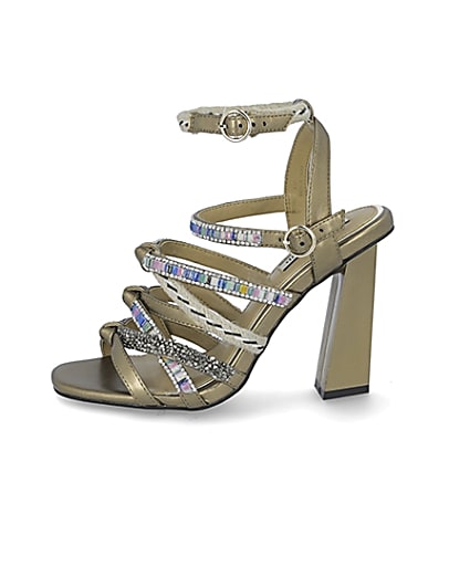 360 degree animation of product Gold metallic embellished strappy sandals frame-3