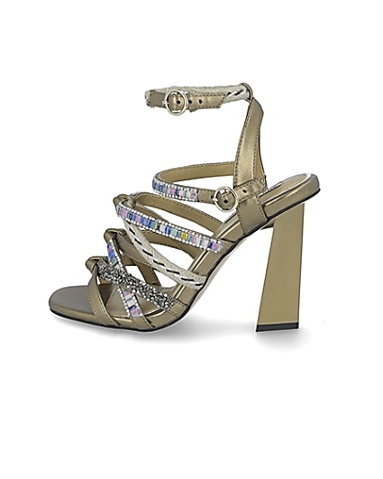360 degree animation of product Gold metallic embellished strappy sandals frame-4