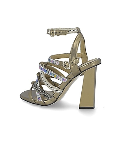 360 degree animation of product Gold metallic embellished strappy sandals frame-5