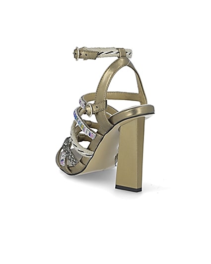 360 degree animation of product Gold metallic embellished strappy sandals frame-7