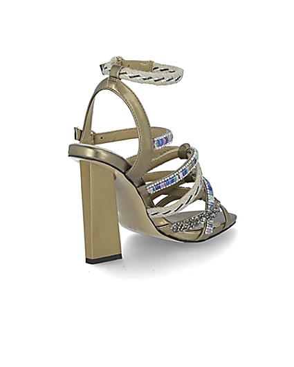 360 degree animation of product Gold metallic embellished strappy sandals frame-12