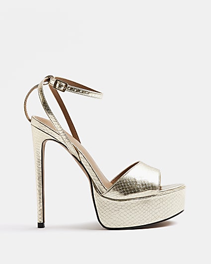 Gold metallic heeled sandals