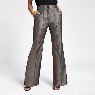 Gold metallic high rise flare trousers