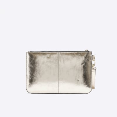 Gold metallic leather clutch bag