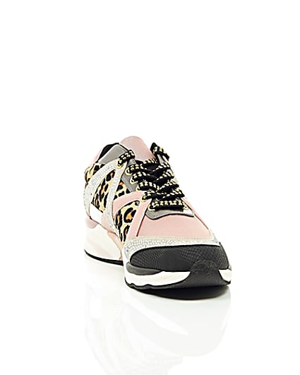 360 degree animation of product Gold metallic leopard print runner trainers frame-5