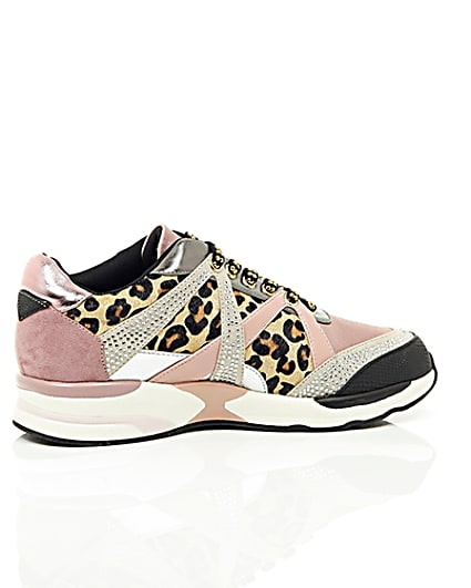 360 degree animation of product Gold metallic leopard print runner trainers frame-11