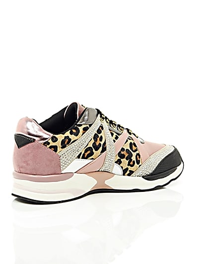 360 degree animation of product Gold metallic leopard print runner trainers frame-12
