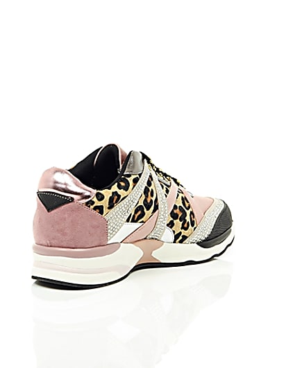 360 degree animation of product Gold metallic leopard print runner trainers frame-13