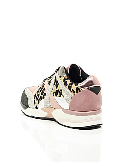 360 degree animation of product Gold metallic leopard print runner trainers frame-18