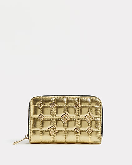 Gold metallic RI studded quilted purse