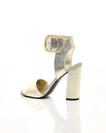 360 degree animation of product Gold metallic wide fit block heel sandals frame-20