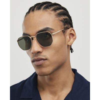Gold Monogram Hexagon Smoke Lens Sunglasses