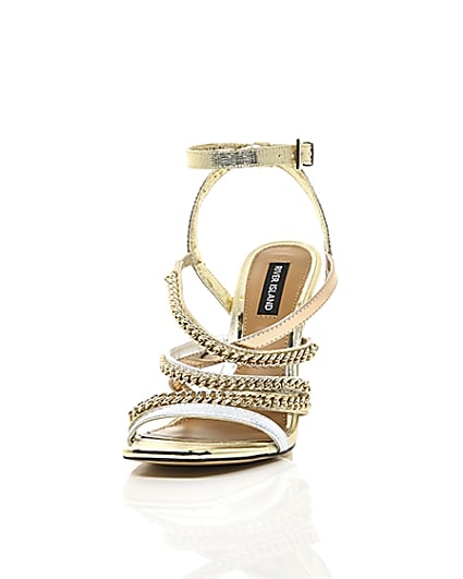 360 degree animation of product Gold multi chain strap heel sandal frame-2