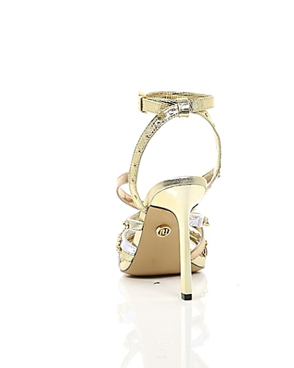 360 degree animation of product Gold multi chain strap heel sandal frame-16