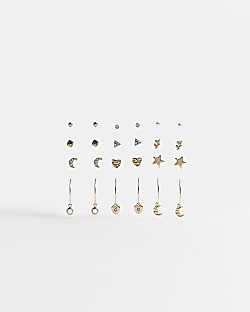 Gold multi design stud earrings