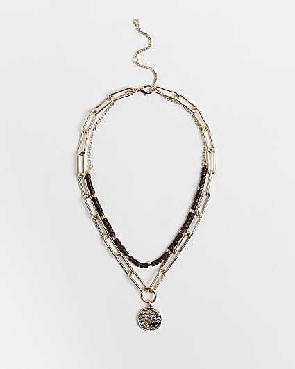 Gold multirow beaded chain necklace