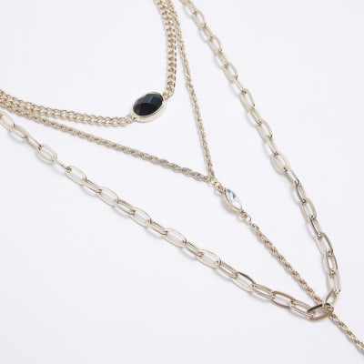 Gold multirow choker necklace