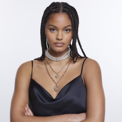 Gold multirow choker necklace River Island