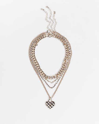 Gold multirow heart chain necklace