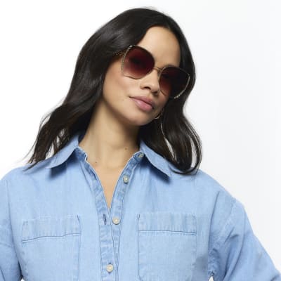 Gold oversized round sunglasses