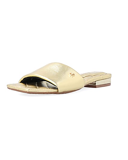 360 degree animation of product Gold padded flat sandals frame-3