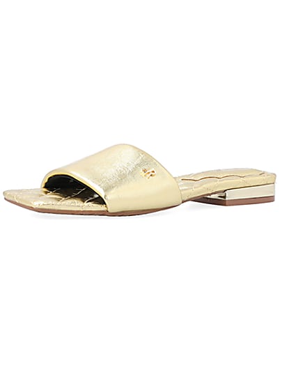 360 degree animation of product Gold padded flat sandals frame-4