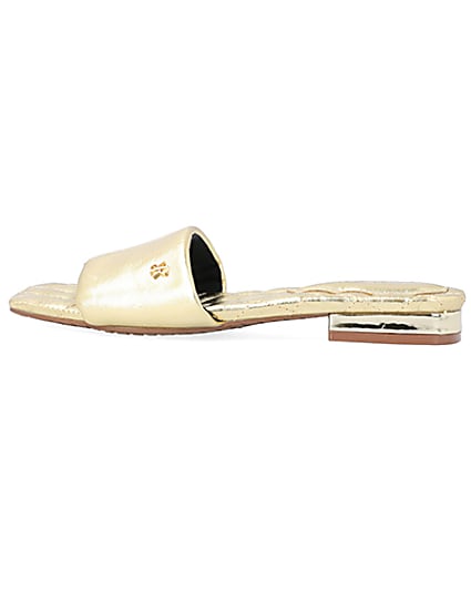 360 degree animation of product Gold padded flat sandals frame-7